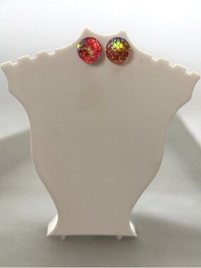 Iridescent Red Round Stud Earrings - Women Jewelry